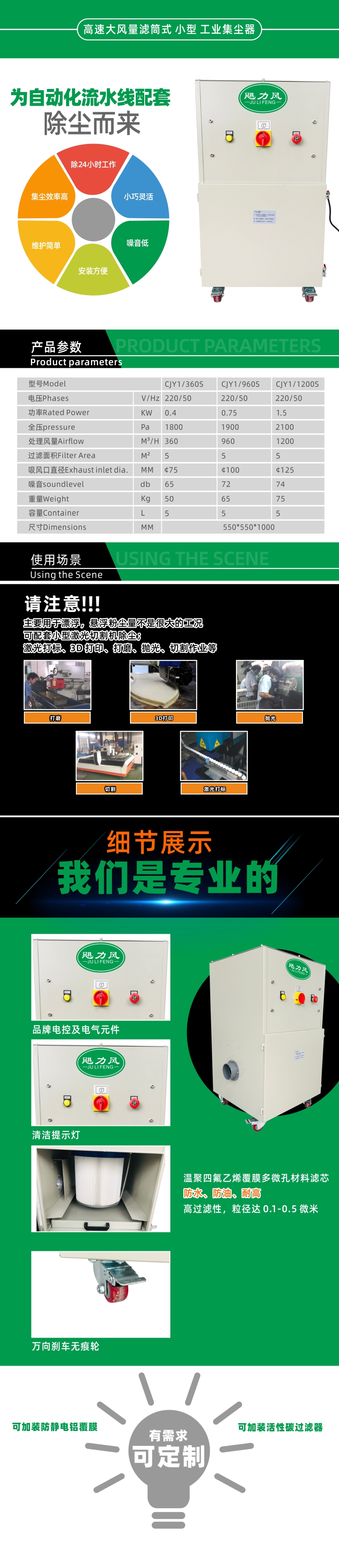 CJY1-S係列高速大風量濾筒式小型工業集塵器(qì)